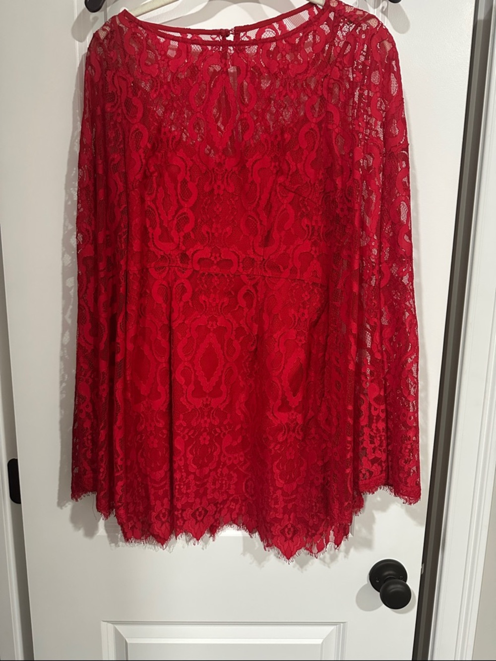 Free People Red Lace Long Sleeve Mini Dress